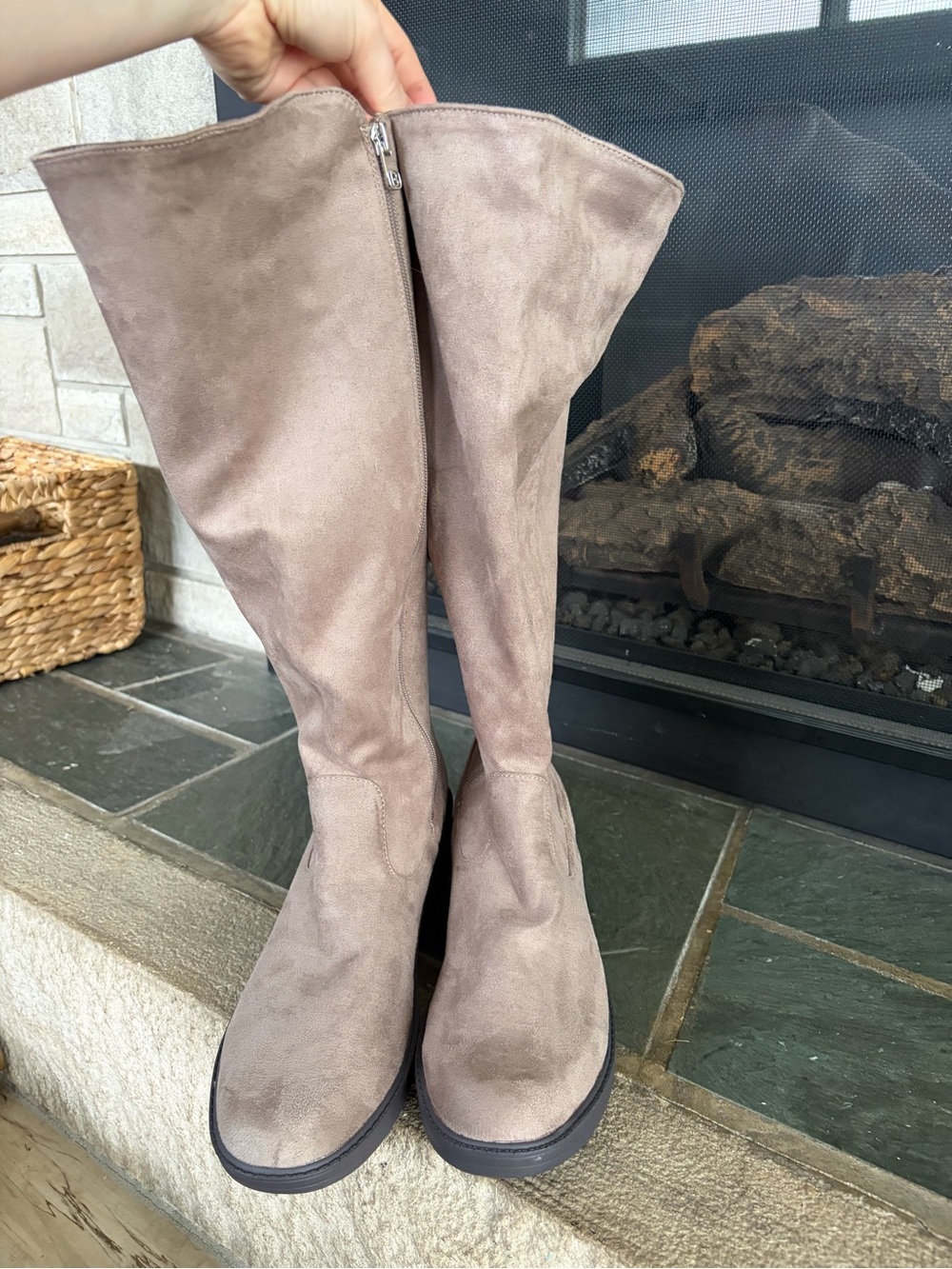 Bzees Taupe Over-the-Knee Suede Zip Boots